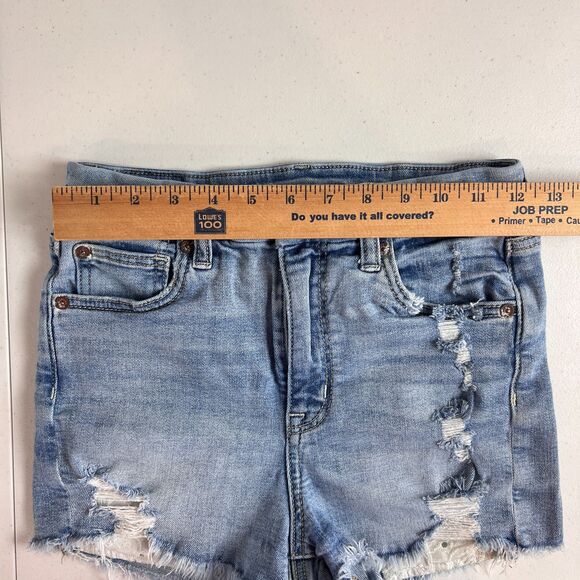 American Eagle Women's Curvy Hi-Rise Shortie Denim Shorts Distressed Size 0 - Picture 9 of 12